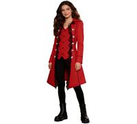 inlzdz Vintage Medieval Gothic Women's Swallow Tail Coat Smoking Jacket Lace Steampunk Blazer Elegant Cocktail Dress Waitress Costume Carnival Outerwear Red S