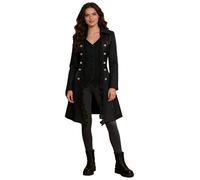 inlzdz Vintage Medieval Gothic Women's Swallow Tail Coat Smoking Jacket Lace Steampunk Blazer Elegant Cocktail Dress Waitress Costume Carnival Outerwear Black L