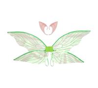 inlzdz Women Flower Fairy Sparkling Dragonfly Wings With Elf Ears For Masquerade Themed Party Green One Size