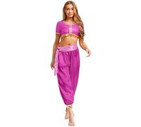 inlzdz Womens Arabian Jasmine Costume Princess Dress Up Halloween Belly Dance Top Pants Hot Pink S