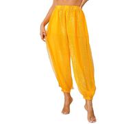 inlzdz Womens Belly Dance Harem Pants Baggy Indian Dance Trousers Cosplay Role Play Festival Fance Costumes Yellow A One Size