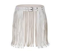 inlzdz Womens Faux Leather Fringe Tassel Belt Skirt Punk Hip Hop Gypsy Style Belts Rave Clubwear White One_Size