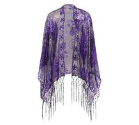 inlzdz Womens Glitter Sequin Art Deco Wedding Cape 1920s Retro Scarf Wraps Evening Shawl Cape Deep Purple One Size