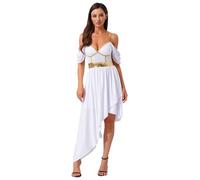 inlzdz Womens Greek Toga Goddesses Dress Costume Cosplay Roman Adult Grecian Queen Dress For Halloween White XL
