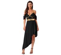 inlzdz Womens Greek Toga Goddesses Dress Costume Cosplay Roman Adult Grecian Queen Dress For Halloween Black XL