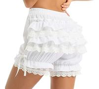 inlzdz Womens Lace Frilly Panties Lolita French Maid Bloomers Victorian Pumpkin Ruffled Shorts White S