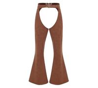 inlzdz Women's Mens Faux Seude Cowgirl Pants Cowboys Chaps Fancy Dress Adjustable Waist Bell Bottom Trousers for Theme Party Brown L