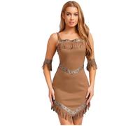 inlzdz Womens Native American Indian Princess Dresses Pocahontas Costume For Halloween Party Brown S