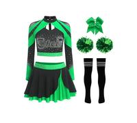 inlzdz Womens Pcs Shiny Cheerleading Uniform Halloween Performance Party Costumes Rhinestones Club Outfits Green A L