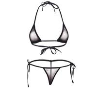 inlzdz Womens Sexy Tiny 2PCs Bikini Set Sheer Mesh See Through Swimsuit Bra Top with G-String Briefs