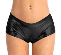 inlzdz Womens Shiny PVC Leather Metallic Booty Shorts Hot Pants Hip Hop Jazz Dancewear Black L
