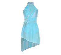 inlzdz Womens Sleeveless Figure Skating Dance Dress High-Low Ice Roller Skating Dance Performance Competition Costume Light Blue S
