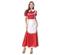 inlzdz Womens Wet Look Pvc Leather French Maid Uniform Costume Maid Dress French Servant Outfit Red M