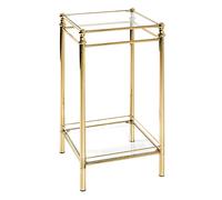 inman tall square clear glass side table in brass