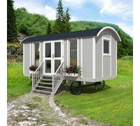 Inmedias Garden Shepherds Hut Log Cabin - 4.8M X 2.4M - Glamping Pod Building With Decorative Wheels