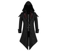 Inmeilifus Men's Medieval Costume Assassins Hoodie Steampunk Jacket Viking Cosplay Tailcoat Renaissance Vintage Halloween Costume (Black, Medium)
