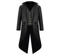 Inmeilifus Men's Steampunk Jacket Tailcoat Halloween Costumes Victorian Coat Gothic Cosplay Vintage Frock Coat Uniform (Black, 3X-Large)