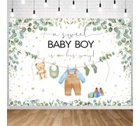 InMemory 7x5ft Baby Shower Backdrop Banner Greenery Theme Party Decorations A Little Boy is On The Way Background for Photography Cute Gender Sign Backdrops Photo Booth Props