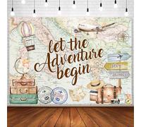 InMemory Adventure Awaits Backdrop World Map Luggage Road Sign Let The Adventure Begin Baby Shower Graduation Travel Birthday Party Decorations Banner Photography Background 7x5ft