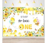 InMemory Bee 1st Birthday Backdrop Honey First Bee Day Party Decorations Banner So Sweet to Be One Year Old Birthday Background for Baby Boys Girls Kids Photo Props 6x4ft