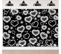 InMemory Black Love Heart Party Backdrop for Photoshoot Early 2000s 90s Old School Birthday Valentines Selfile Wall Decorations Banner Photo Portrait Photography Background 7x5ft