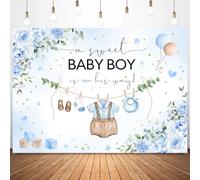 InMemory Blue Baby Shower Backdrop Oh Baby Clothes Welcome Newborn Party Decorations Banner Watercolor Floral A Sweet Boy is On The Way Sign Photography Background Photo Props 7x5ft