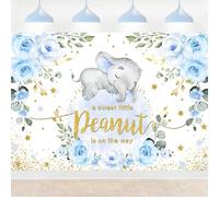 InMemory Blue Elephant Baby Shower Backdrop Watercolor Flower It's A Boy Oh Baby Shower Party Decorations Photography Background Floral Little Peanut is On The Way Wall Banner 6x4ft