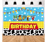 InMemory Blue Sky Toy Inspired Story Birthday Backdrop White Clouds Yellow Grid Colored Flags Cartoon Theme Kids Party Photo Background Photography Banner Decoration Studio Props