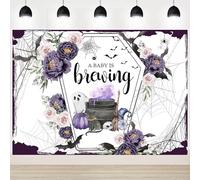 InMemory Halloween Baby Shower Backdrop A Baby is Brewing Mom to Be Theme Party Decoration Banner Black Purple Floral Spider Boy or Girl Spooky Boo Photo Background 6x4ft
