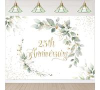 InMemory Happy 25th Anniversary Backdrop Greenery Work Wedding Banner | Couple 25 Years Marriage Love Commemoration Party Decorations Photo Props Photography Background 6x4ft