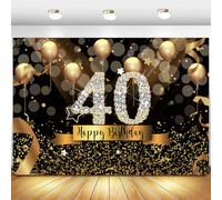 InMemory Happy 40th Birthday Backdrop Shining Diamond Forty Years Old Party Decorations Banner Glitter Black Gold Balloons Bokeh Sequins 40 Bday Sign Photography Background Photo Props 6x4ft