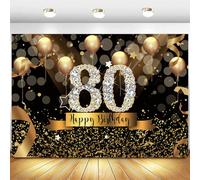 InMemory Happy 80th Birthday Backdrop Shining Diamond Eighty Years Old Party Decorations Banner Glitter Black Gold Balloons Bokeh Sequins 80 Bday Sign Photography Background Photo Props 6x4ft