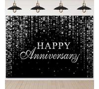 InMemory Happy Anniversary Backdrop Glitter Black Silver Cheers to Marriage Wedding Party Decoration Banner Shining Flowing Curtain We Still Do Anniversary Sign Photo Background 7x5ft