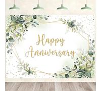 InMemory Happy Anniversary Backdrop Sage Green Gold Wedding Anniversary Party Decorations Banner Cheers to 10 Years 25th 30th 40th 50th Marriage Memorial Wedding Day Background 6x4ft