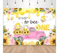 InMemory Honey Bee 1st Birthday Backdrop Pink Floral Girl First Birthday Party Decorations Banner So Sweet to Bee One Year Old Bday Photography Background Photo Booth Props 6x4ft