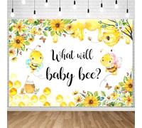 InMemory Honey Bee Gender Reveal Backdrop Boy or Girl What Will Baby Bee Banner Honeycomb Floral Decorations Theme Newborn Baby Shower Party Photoshoot Background 7x5ft