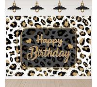 InMemory Leopard Happy Birthday Backdrop Jungle Safari Cheetah Print Background for Photography Glitter Gold Bday Sign Girls Women Party Decorations Banner Photo Booth Props 6x4ft