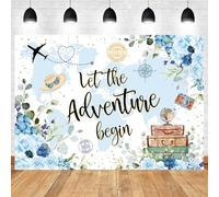 InMemory Let The Adventure Begin Backdrop Adventure Awaits Baby Shower Decorations Background Blue Floral Bon Voyage Global Travel Graduation Birthday Bridal Shower Party Supplies Banner 6x4ft