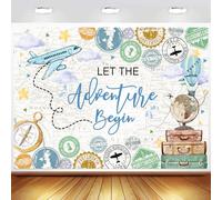 InMemory Let The Adventure Begin Backdrop Sign Banner World Map Airplane Postmark Travel Adventure Awaits Theme Baby Shower Birthday Bridal Shower Party Decoration Photography Background 6x4ft