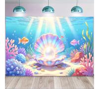 InMemory Ocean Underwater Pastel Backdrop Kids Party Decorations Banner | Under The Sea Seashell Starfish Pearls Coral Teal Pink Background Birthday Baby Shower Wall Decor Photo Props 6x4ft