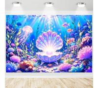 InMemory Ocean Underwater World Backdrop Kids Party Decorations Background | Under the Sea Seashell Starfish Pearls Coral Shiny Blue Birthday Baby Shower Banner Wall Decor Photo Props 6x4ft