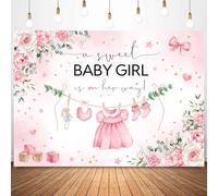 InMemory Pink Baby Shower Backdrop Oh Baby Clothes Welcome Newborn Party Decorations Banner Watercolor Floral A Sweet Girl is On The Way Sign Photography Background Photo Props 6x4ft
