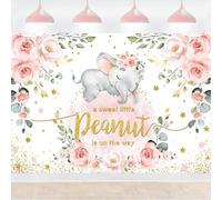 InMemory Pink Elephant Baby Shower Backdrop Watercolor Flower It's A Girl Oh Baby Shower Party Decorations Photography Background Floral Sweet Little Peanut is On The Way Banner 6x4ft