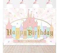 InMemory Princess Castle Birthday Backdrop Decorations Watercolor Rainbow Stripes Fairytale Pink Castle Background Girls Glitter Happiest Birthday On Earth Party Banner Photo Booth Props 7x5ft
