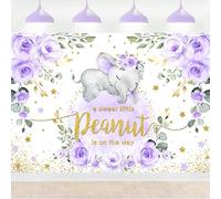 InMemory Purple Elephant Baby Shower Backdrop Watercolor Flower It's A Boy Oh Baby Shower Party Decorations Photography Background Floral Little Peanut is On The Way Wall Banner 6x4ft
