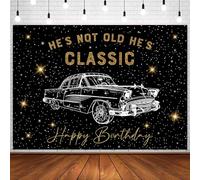 InMemory Retro Classic Car Birthday Backdrop Funny He's Not Old He's Classic Sign Banner Shining Black Gold Vintage 1950s Car Dots Stars Men Nostalgia Bday Party Decorations Background 7x5ft