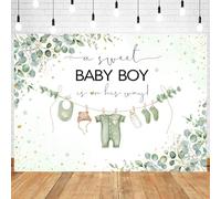 InMemory Sage Green Baby Shower Backdrop Oh Baby Clothes Welcome Newborn Party Decorations Banner Watercolor Floral A Sweet Boy is On The Way Sign Photography Background Photo Props 7x5ft