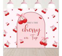 InMemory She's The Cherry On Top Backdrop for Baby Shower Cherries Bridal Shower Bachelorette Birthday Party Decorations Banner Coquette Bow Girls Women Photography Background Photo Props 5x3ft