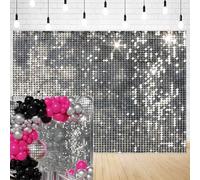 InMemory Silver Sequins Backdrop for Photography Glitter Stars Cake Table Decorations Banner Birthday Disco Prom Wedding Graduation New Year Party Photo Props Background