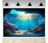 InMemory Under The Sea Backdrop Ocean Underwater World Cave Photography Background Sun Ray Reefs Algae Coral Seabed Decoration Kids Birthday Baby Shower Party Supplies Banner 6x4ft
